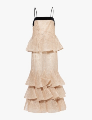 Zimmermann Pavillion Glittered Ruffled Voile Maxi Dress In Champagne
