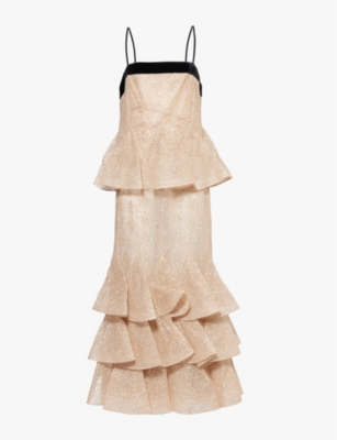 Zimmermann Womens Champagne Pavilion Ruffle-trim Tulle Maxi Dress