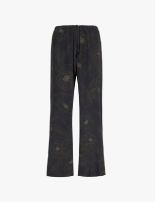 Dries Van Noten Womens Black Puvis Bis Floral-pattern Wide-leg Silk Trousers