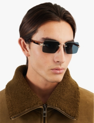 Eyewear By David Beckham Mens Gold Havana 7109/s Rectangle-frame Metal Sunglasses In Gold Havana