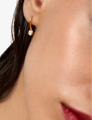 MONICA VINADER: Solitaire 18ct yellow gold-plated vermeil sterling-silver and 0.09ct brilliant-cut lab-grown diamond drop earrings