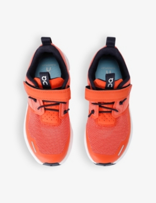 ON RUNNING ORANGE KIDS' CLOUD PLAY LOGO-PRINT WOVEN LOW-TOP TRAINERS EUR 31.5 /13 UK 