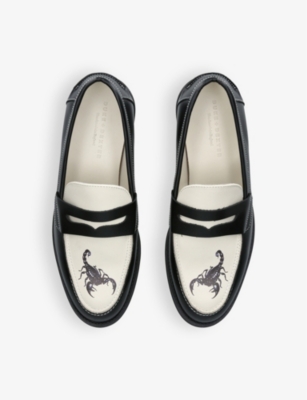 Duke & Dexter Wilde Scorpion Leather Penny Loafers In Blk/white