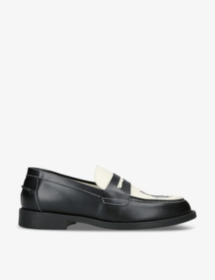 Duke & Dexter Wilde Scorpion Leather Penny Loafers In Blk/white