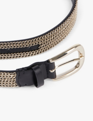 Shop The Kooples Womens Gold Chain-embellished Leather Belt