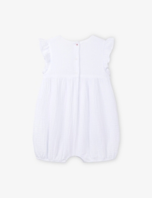 THE LITTLE WHITE COMPANY: Cherry-Embroidered Crinkled Cotton Romper 0-24 Months