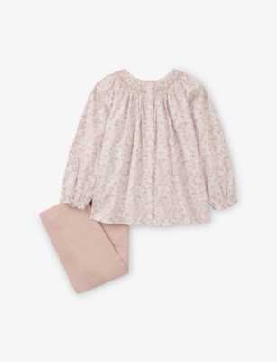 THE LITTLE WHITE COMPANY: Floral-Print Cotton Top and Trouser Set 0-18 Months