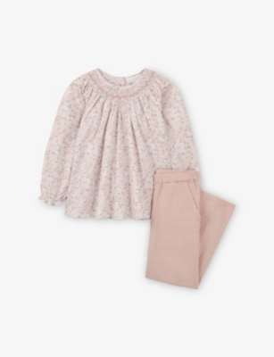 THE LITTLE WHITE COMPANY: Floral-Print Cotton Top and Trouser Set 0-18 Months