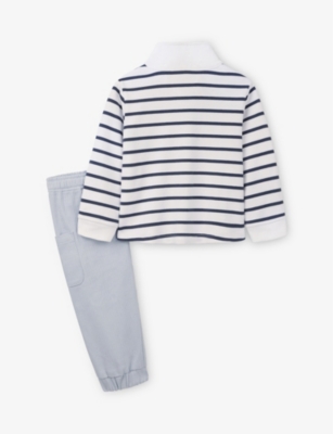 THE LITTLE WHITE COMPANY: Striped Cotton Rugby Top and Jogging Bottoms Set 0-12 Months