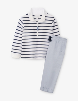 THE LITTLE WHITE COMPANY: Striped Cotton Rugby Top and Jogging Bottoms Set 0-12 Months