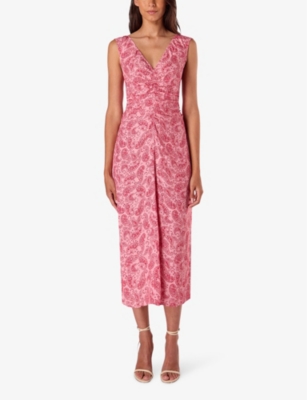 Shop Ro&zo Womens  Paisley-print Rushed Woven Midi Dress In Pink