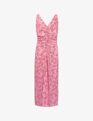 Shop Ro&zo Womens  Paisley-print Rushed Woven Midi Dress In Pink