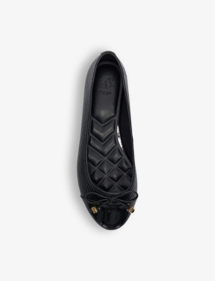 Dune Womens Black Synthetic Patent Hallo Bow-embellished Patent-leather Ballet Flats In Black Synthetic Patent