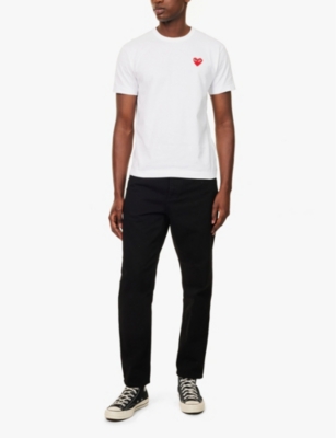 Shop Comme Des Garçons Play Mens White Small Red Heart Brand-appliqué Cotton-jersey T-shirt Xl