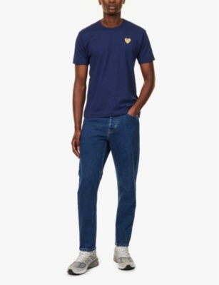 Comme Des Garçons Play Mens Navy Small Gold Heart Brand-appliqué Cotton-jersey T-shirt In Navy