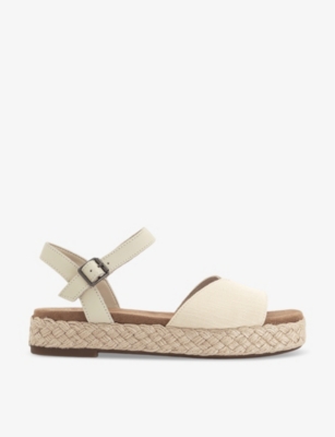 TOMS: Abby ankle-strap leather and woven&nbsp;espadrille sandals
