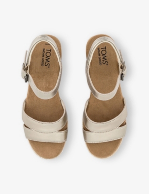 Toms Womens Light Gold Metallic Audrey Double-strap Suede Wedge Sandals In Light Gold Metallic