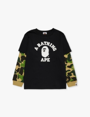 Shop A Bathing Ape College Camouflage Long-sleeve Cotton-jersey T-shirt In Black