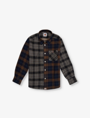 Shop A Bathing Ape Patchwork Check-pattern Cotton Shirt 4-9 Years Navy