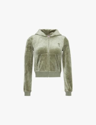 Juicy Couture Womens Thyme Slip-pocket Brand-embroidery Cotton-blend Hoody In Green