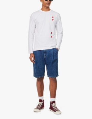 Comme Des Garçons Play Comme Des Garcons Play Mens White Vertical Heart-print Cotton-jersey T-shirt In White