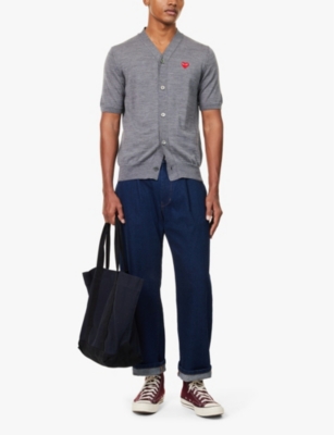 Comme Des Garçons Play Comme Des Garcons Play Mens Grey Logo-patch Short-sleeve Wool Polo Shirt In Grey