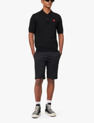 Shop Comme Des Garçons Play Mens Comme Des Garcons Play Logo-patch Short-sleeve Wool Polo Shirt In Black