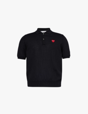 Shop Comme Des Garçons Play Mens Comme Des Garcons Play Logo-patch Short-sleeve Wool Polo Shirt In Black