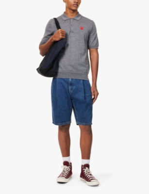 Comme Des Garçons Play Comme Des Garcons Play Mens Grey Logo-patch Short-sleeve Wool Polo Shirt In Grey