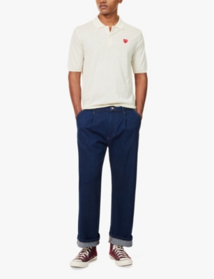 Comme Des Garçons Play Red Heart Polo Sweater Off In Off White