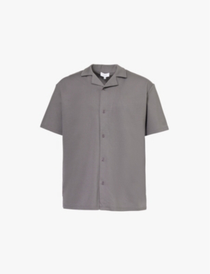 Shop Arne Mens  Short-sleeved Relaxed-fit Stretch-woven Shirt In Grey