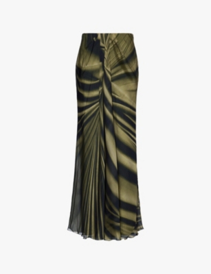 Alberta Ferretti Womens Fantasy Green Abstract-print Chiffon-texture Regular-fit Silk Maxi Skirt In Fantasy Green