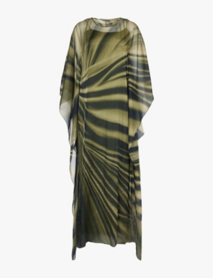 Alberta Ferretti Womens Fantasy Green Abstract-print Chiffon-texture Relaxed-fit Silk Maxi Dress In Fantasy Green