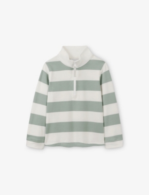 THE LITTLE WHITE COMPANY: Striped Funnel-Neck Cotton Rugby Shirt