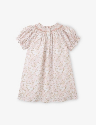 THE LITTLE WHITE COMPANY: Floral-Print Smocked Cotton Dress 0-18 Months
