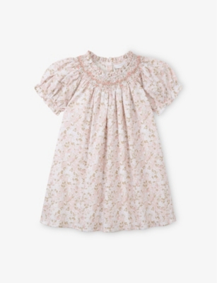 THE LITTLE WHITE COMPANY: Floral-Print Smocked Cotton Dress 0-18 Months