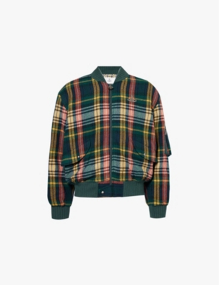 Shop Vivienne Westwood Mens Multi Bernardo Brand-plaque Check Wool-blend Bomber Jacket