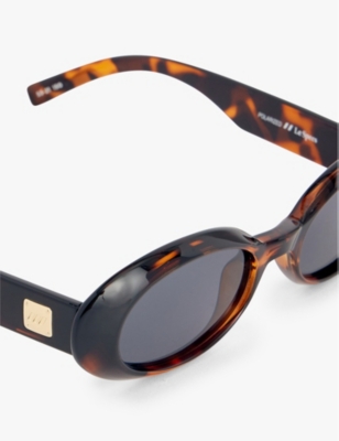 Le Specs Womens Dark Tort Work It Oval-frame Polycarbonate Sunglasses In Dark Tort