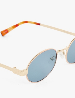 Le Specs Poseidon Deux Oval-frame Metal Sunglasses In Gold/teal