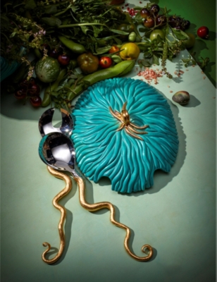 LOBJET: Haas Twisted Horn 24ct yellow gold-plated stainless-steel serving set