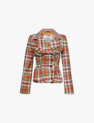 Shop Vivienne Westwood Mens Drunken Tailored Draped-front Tartan Single-breasted Wool Blazer Multi