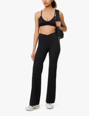 Gymshark Womens Black Crossover Waist Flared-leg Regular Stretch-woven Leggings In Black