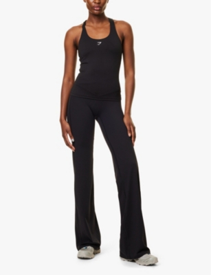 Gymshark Womens Black Crossover Flared-leg Tall Stretch-woven Leggings In Black
