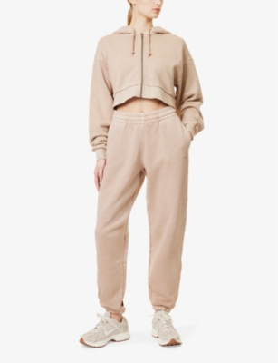 Gymshark Womens  Everywear Cropped Cotton-jersey Hoody In Gs Dp Bge/pgmnt Grmnt