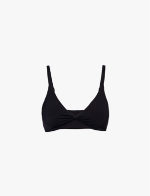 Shop Gymshark Womens Elevate Twist-front Stretch-woven Bralette Black