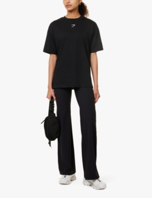 GYMSHARK WOMENS GS BLACK GS POWER BRAND-PRINT OVERSIZED-FIT COTTON-JERSEY T-SHIRT XL