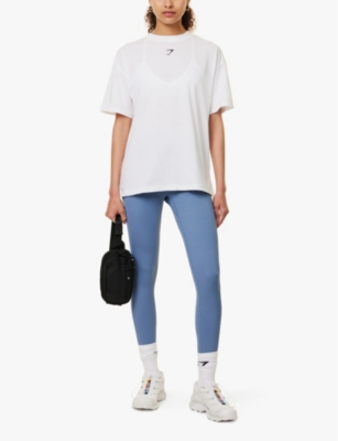 GYMSHARK WOMENS GS WHITE GS POWER BRAND-PRINT OVERSIZED-FIT COTTON-JERSEY T-SHIRT