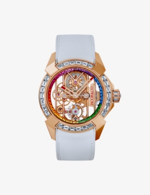 JACOB AND CO: EX100.43.BD.BF.ABRUA Epic X Baguette 18ct rose-gold, stainless-steel, rubber and diamond manual watch