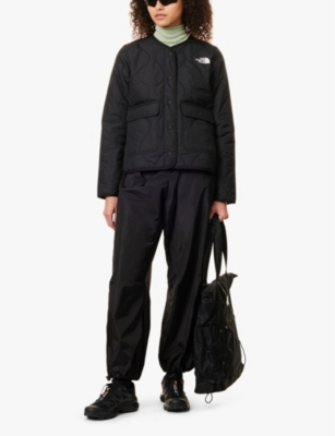 THE NORTH FACE WOMENS BLACK AMPATO BRAND-PRINT REGULAR-FIT SHELL JACKET XS 