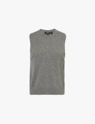 Shop Theory Womens Round-neck Sleeveless Cashmere Jumper Light Charcoal